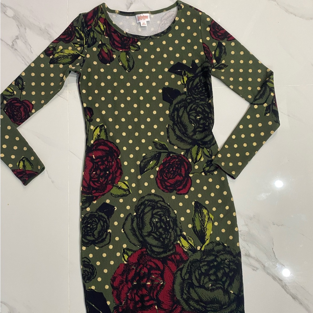 LuLaRoe Green Polka Dot Floral Dress